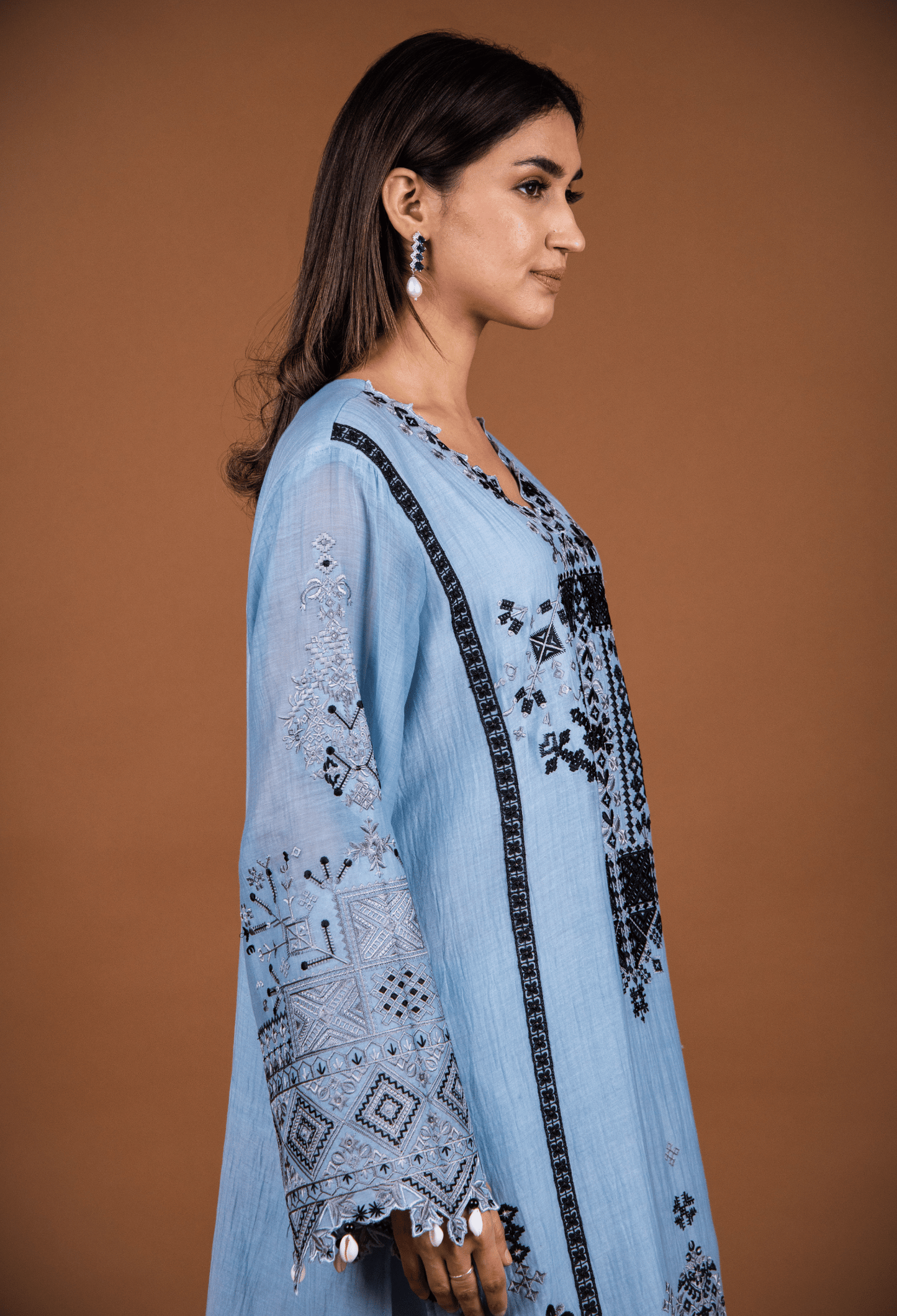 Cross Stitch Chanderi Kurta Set - Blue