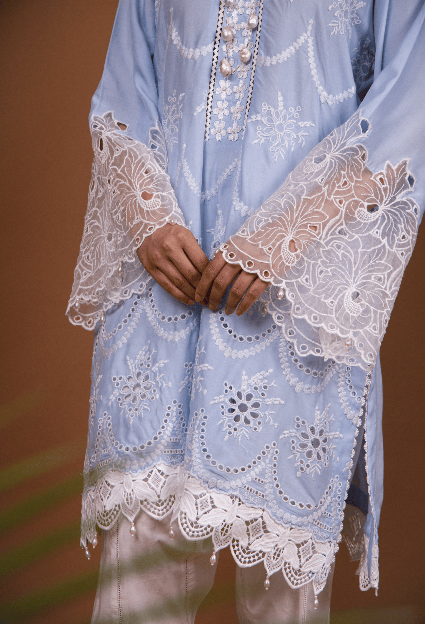 Chikankari Lawn Kurta Set - Powder Blue