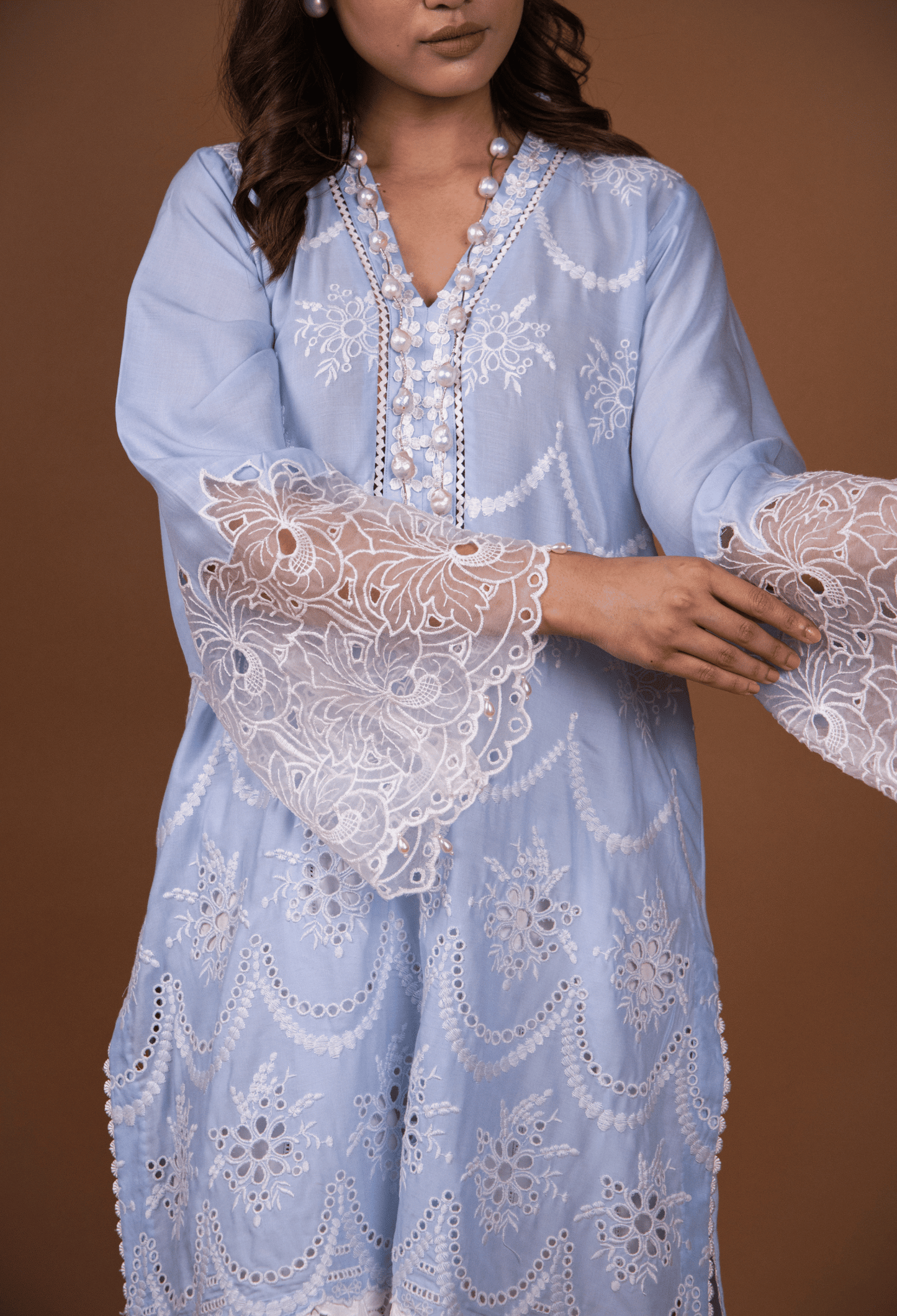 Chikankari Lawn Kurta Set - Powder Blue
