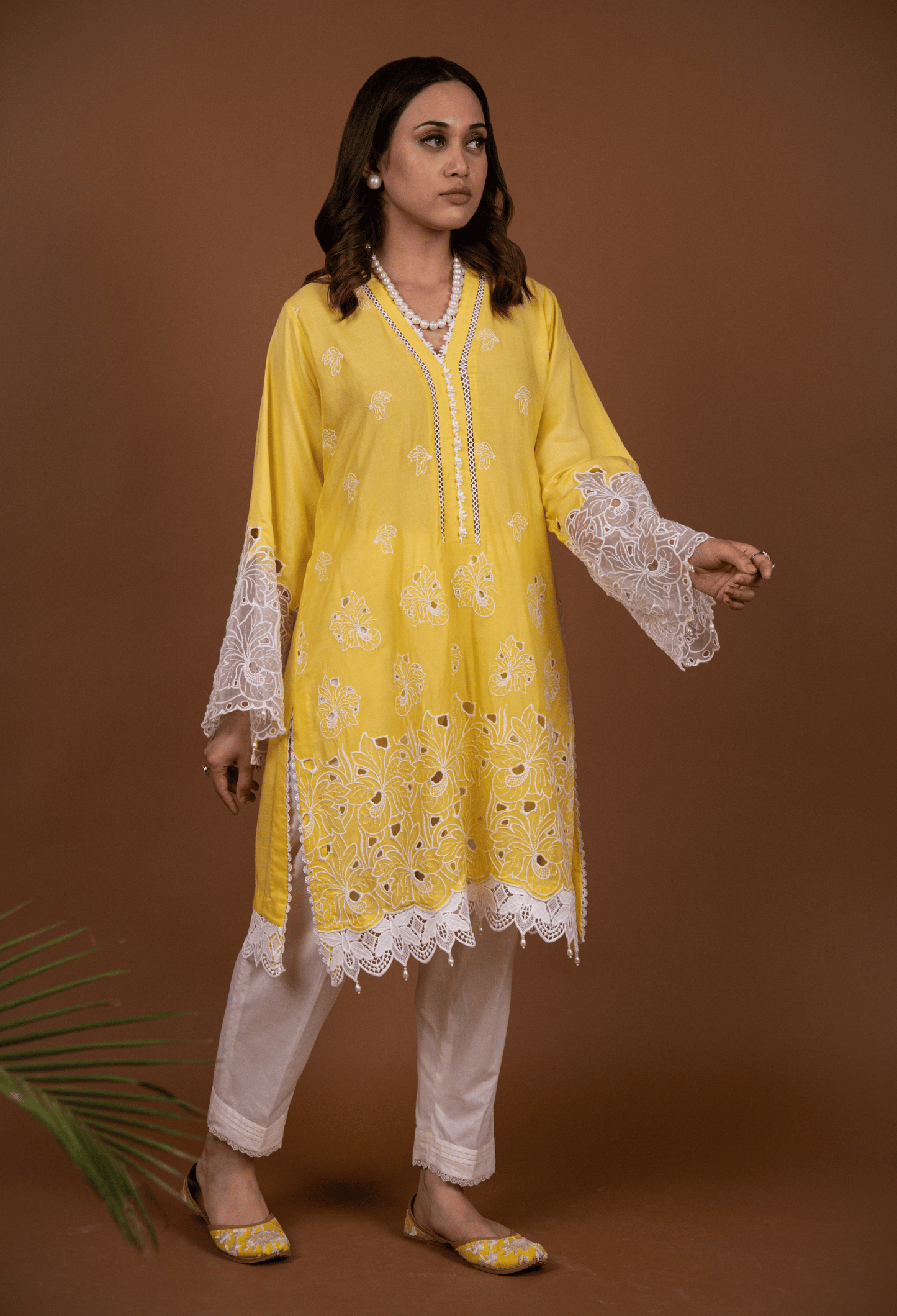 Chikankari Lawn Kurta Set - Yellow