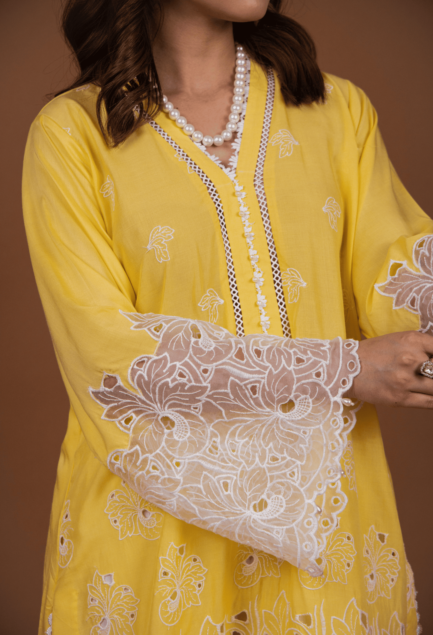 Chikankari Lawn Kurta Set - Yellow