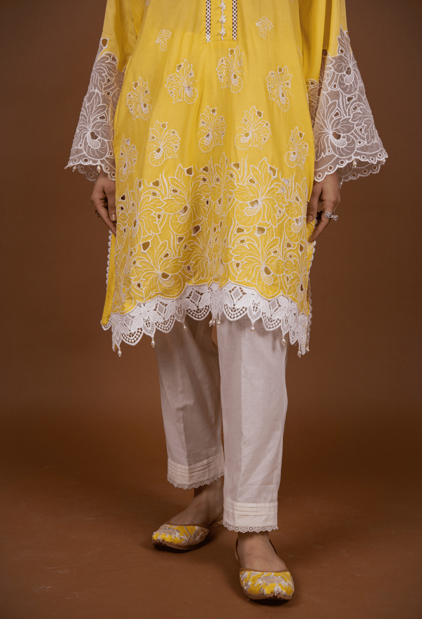 Chikankari Lawn Kurta Set - Yellow