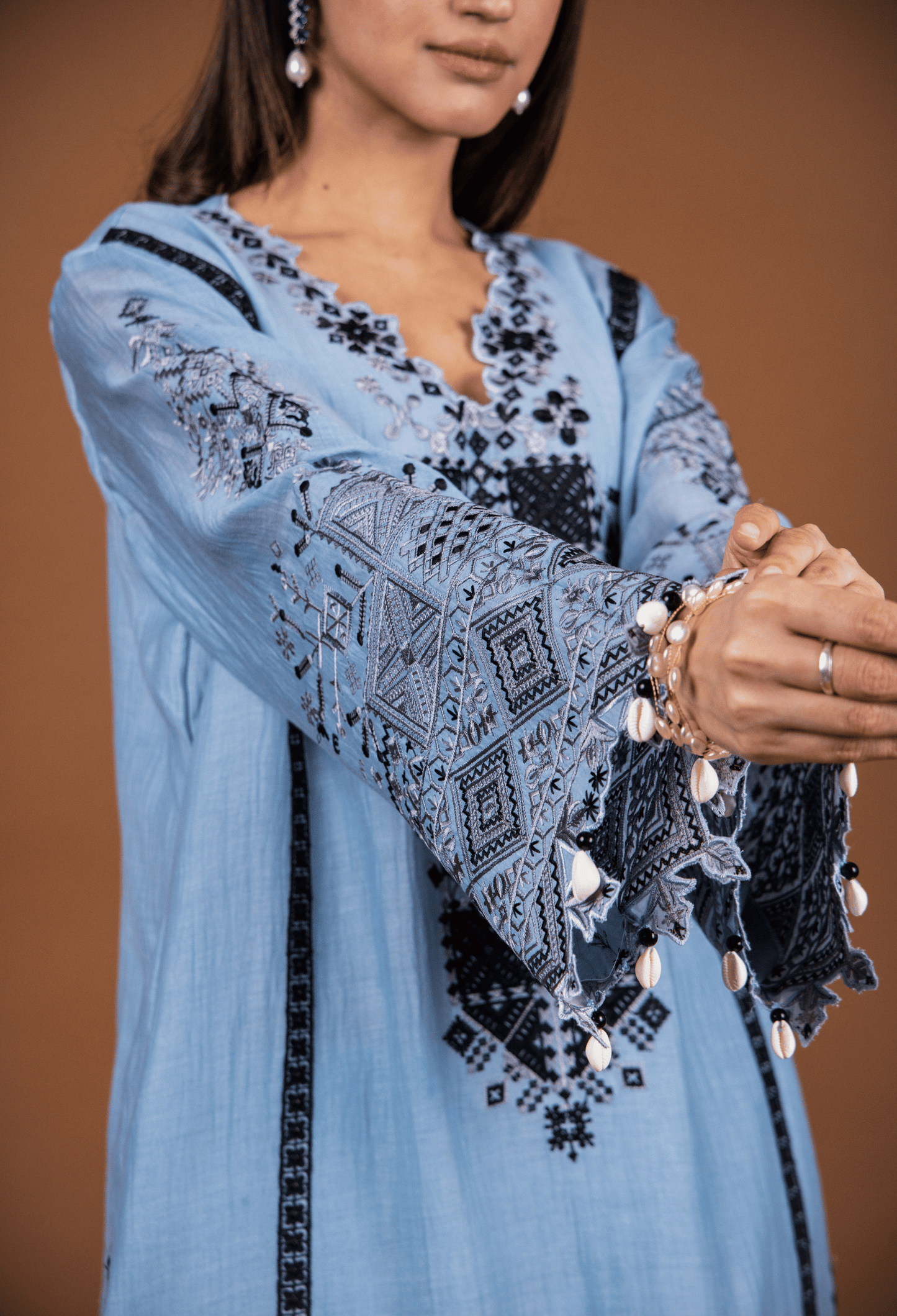 Cross Stitch Chanderi Kurta Set - Blue