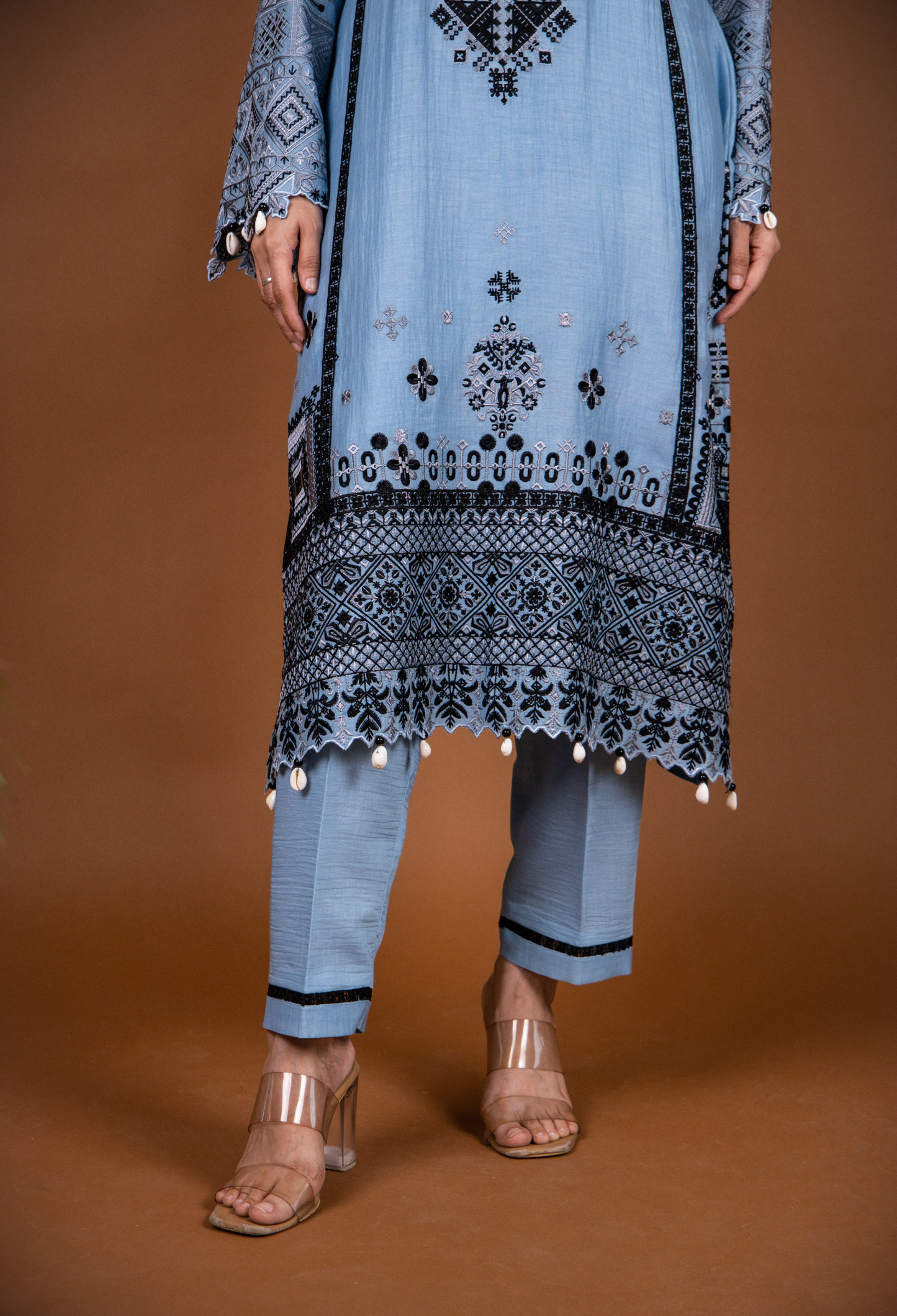 Cross Stitch Chanderi Kurta Set - Blue