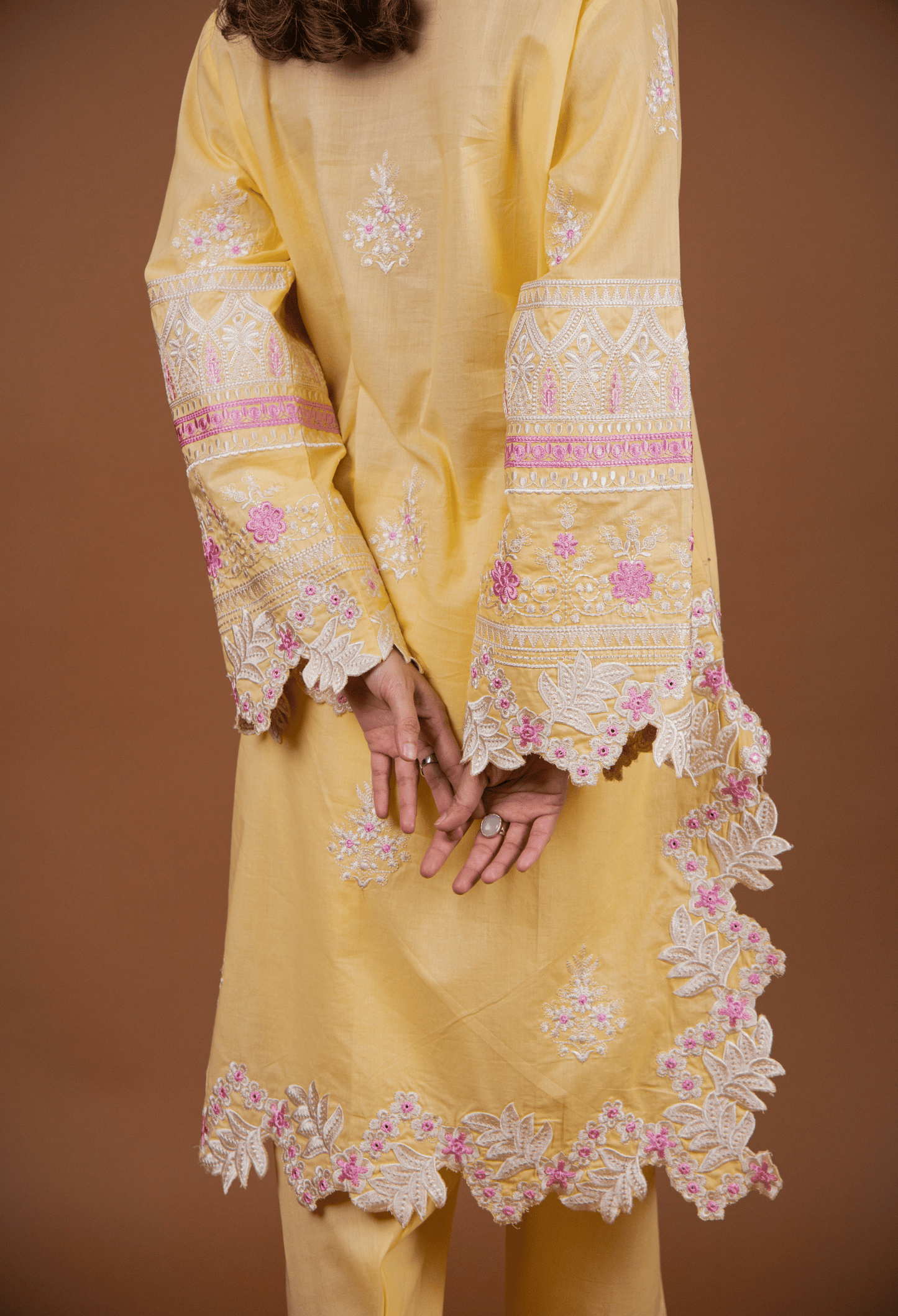 Floral Cutwork Kurta Set - Yellow