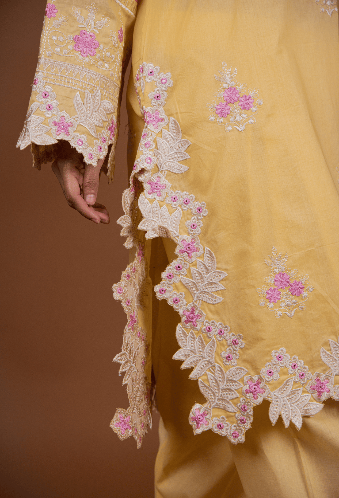 Floral Cutwork Kurta Set - Yellow
