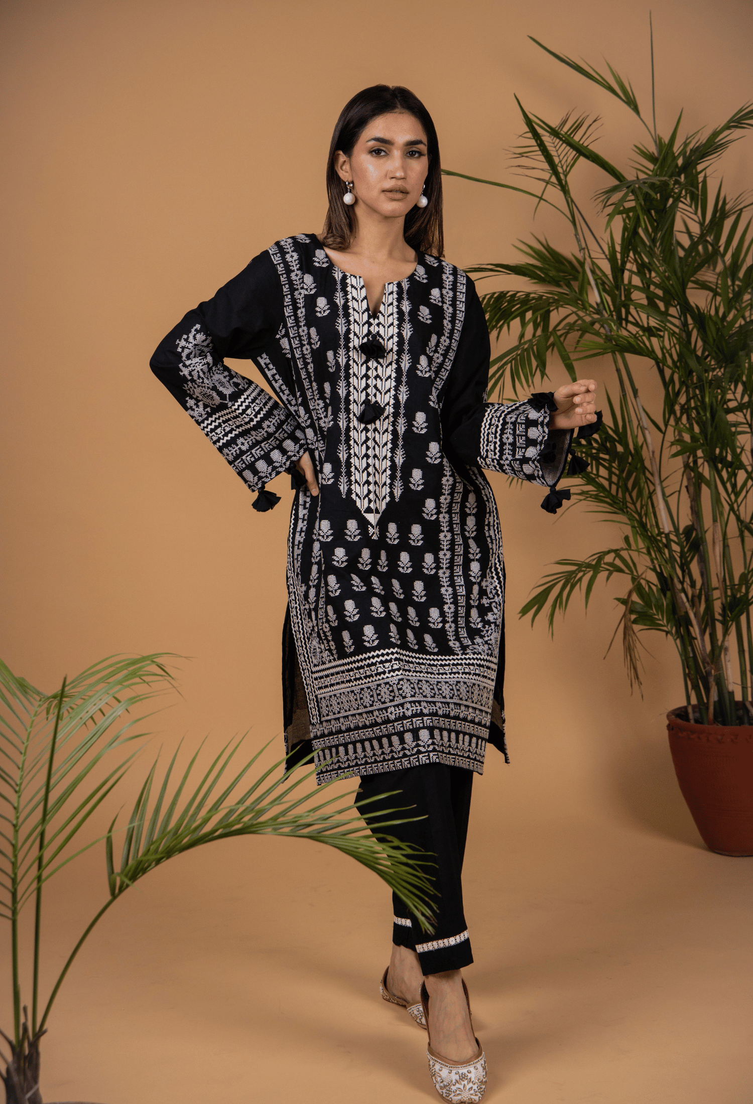 Cross Stitch Lawn Kurta Set - Black