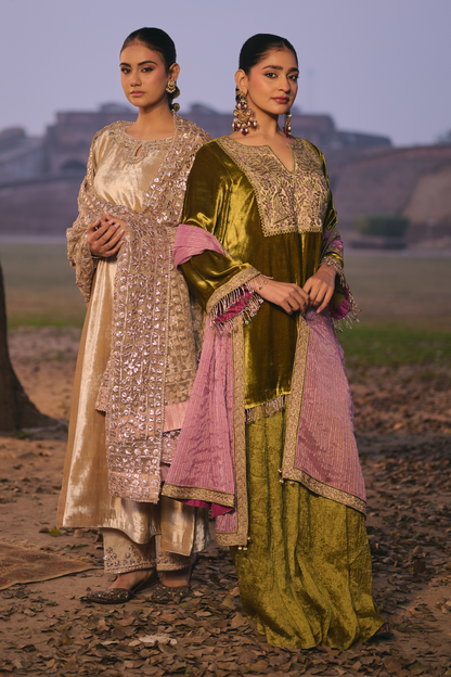 OLIVE GREEN SHARARA SET