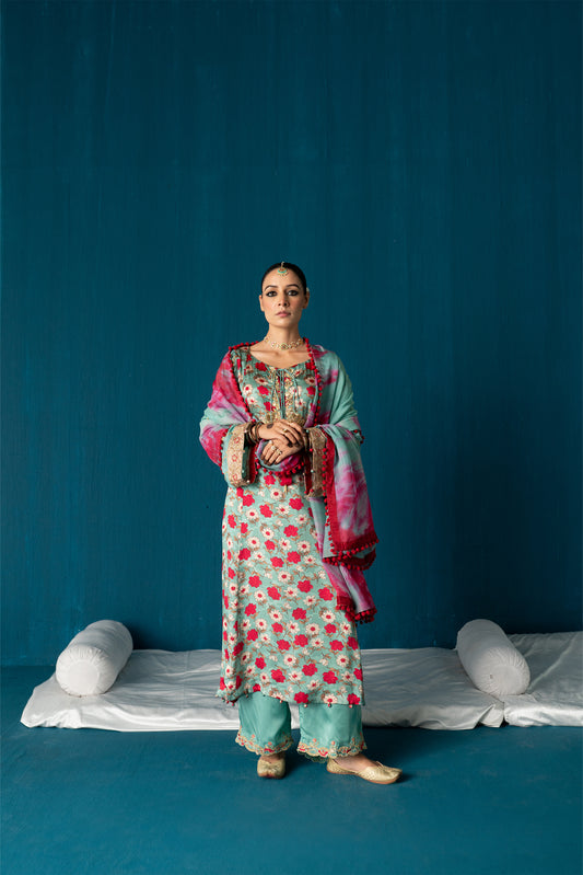 Aairah- Paisley Kurta Set with Dupatta - Blue