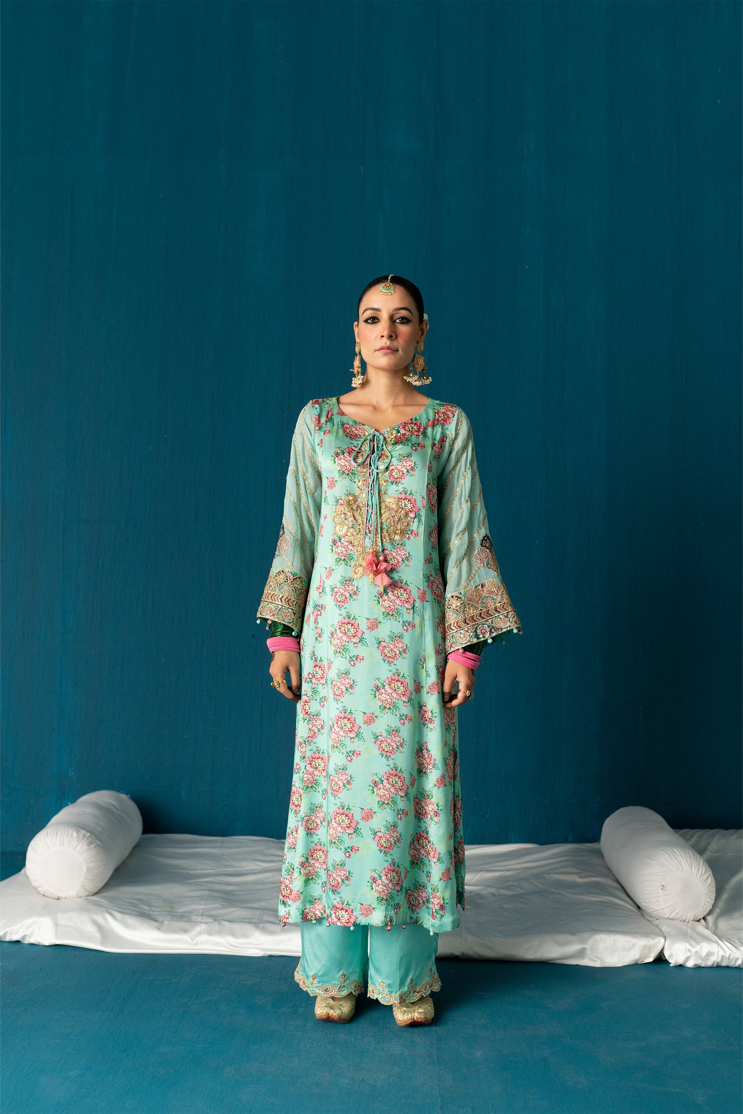 Aairah- Paisley Kurta Set with Dupatta - Ice Blue