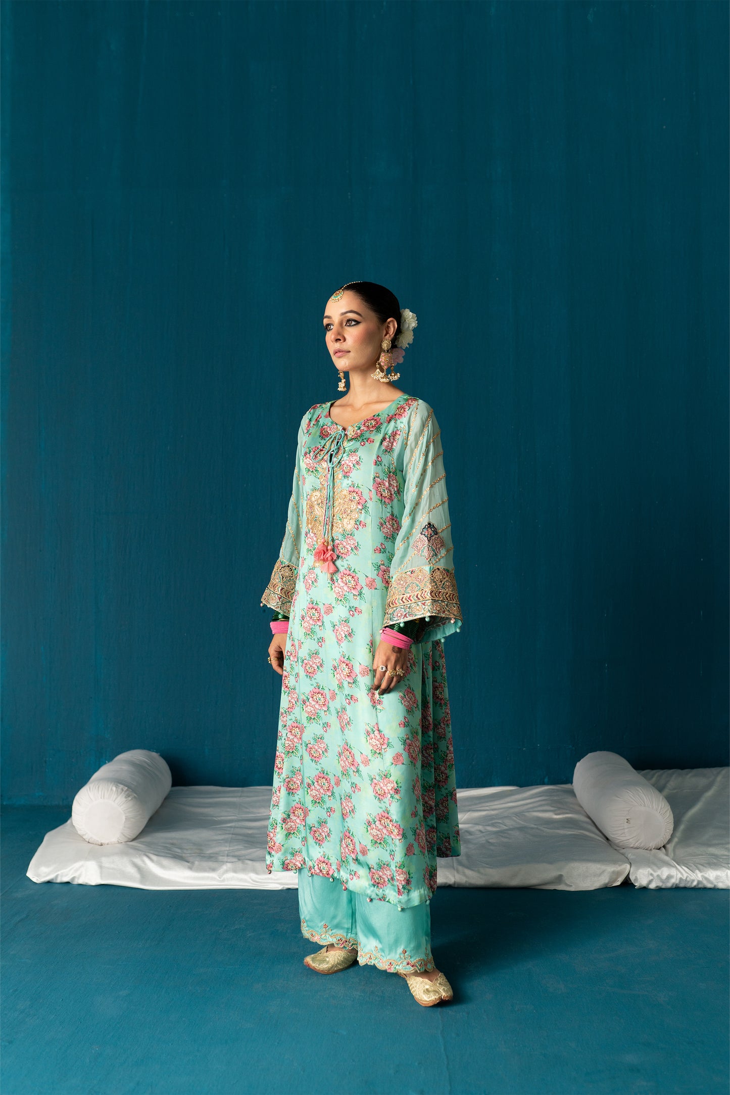 Aairah- Paisley Kurta Set with Dupatta - Ice Blue