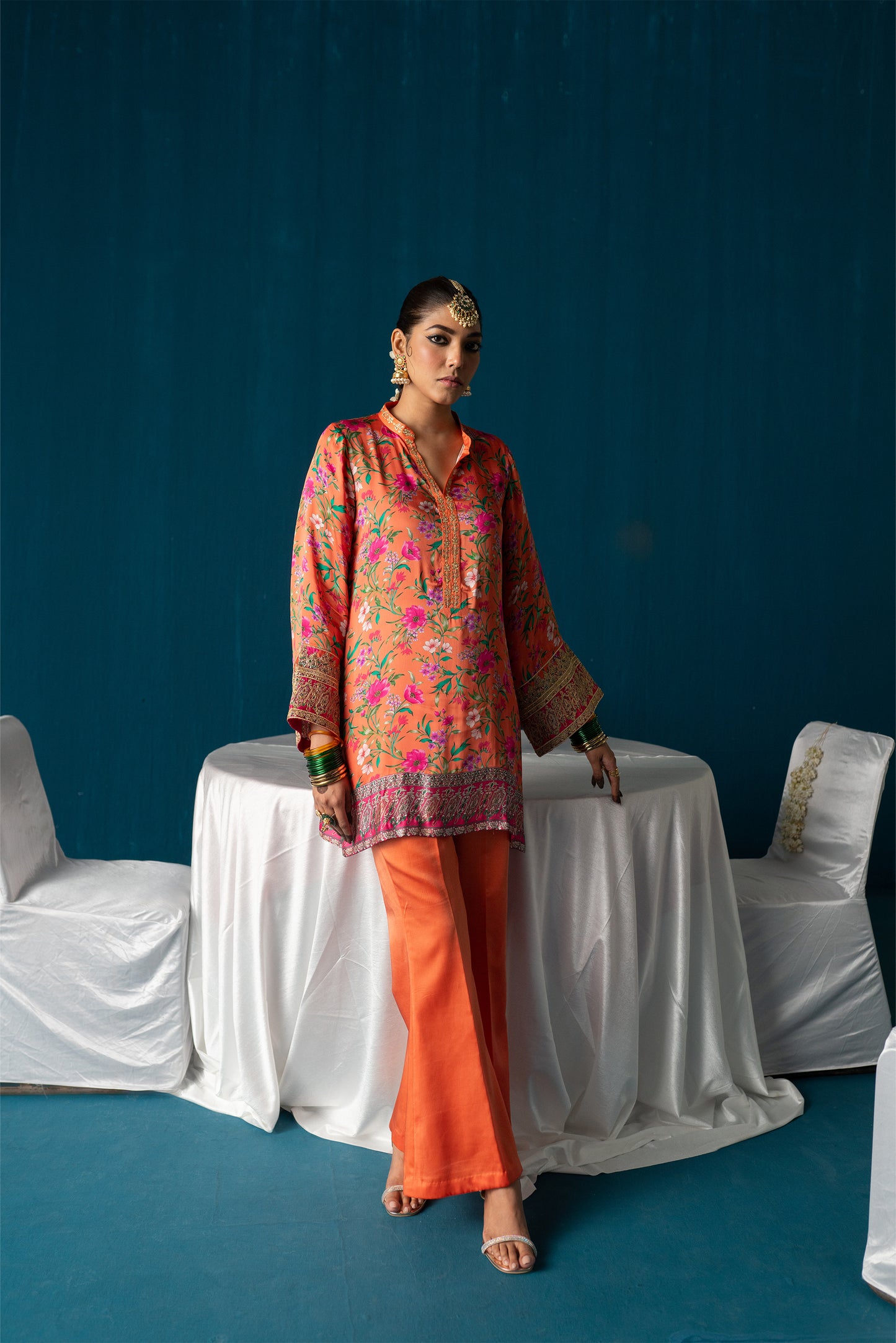 Zoya - Satin Embroidered Kurta Set - Rust