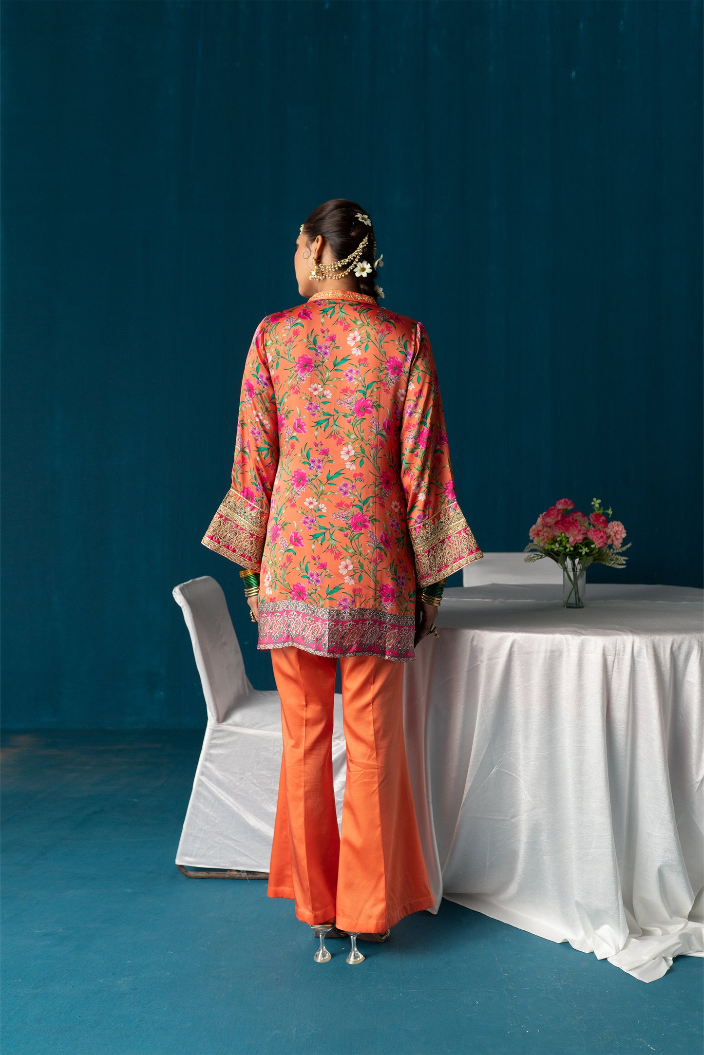 Zoya - Satin Embroidered Kurta Set - Rust