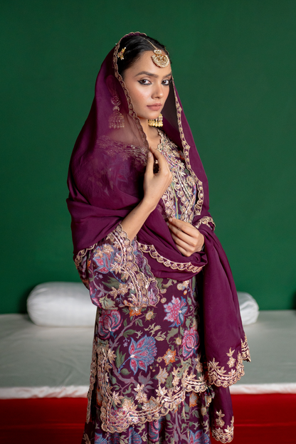 Plum Printed Sharara Set