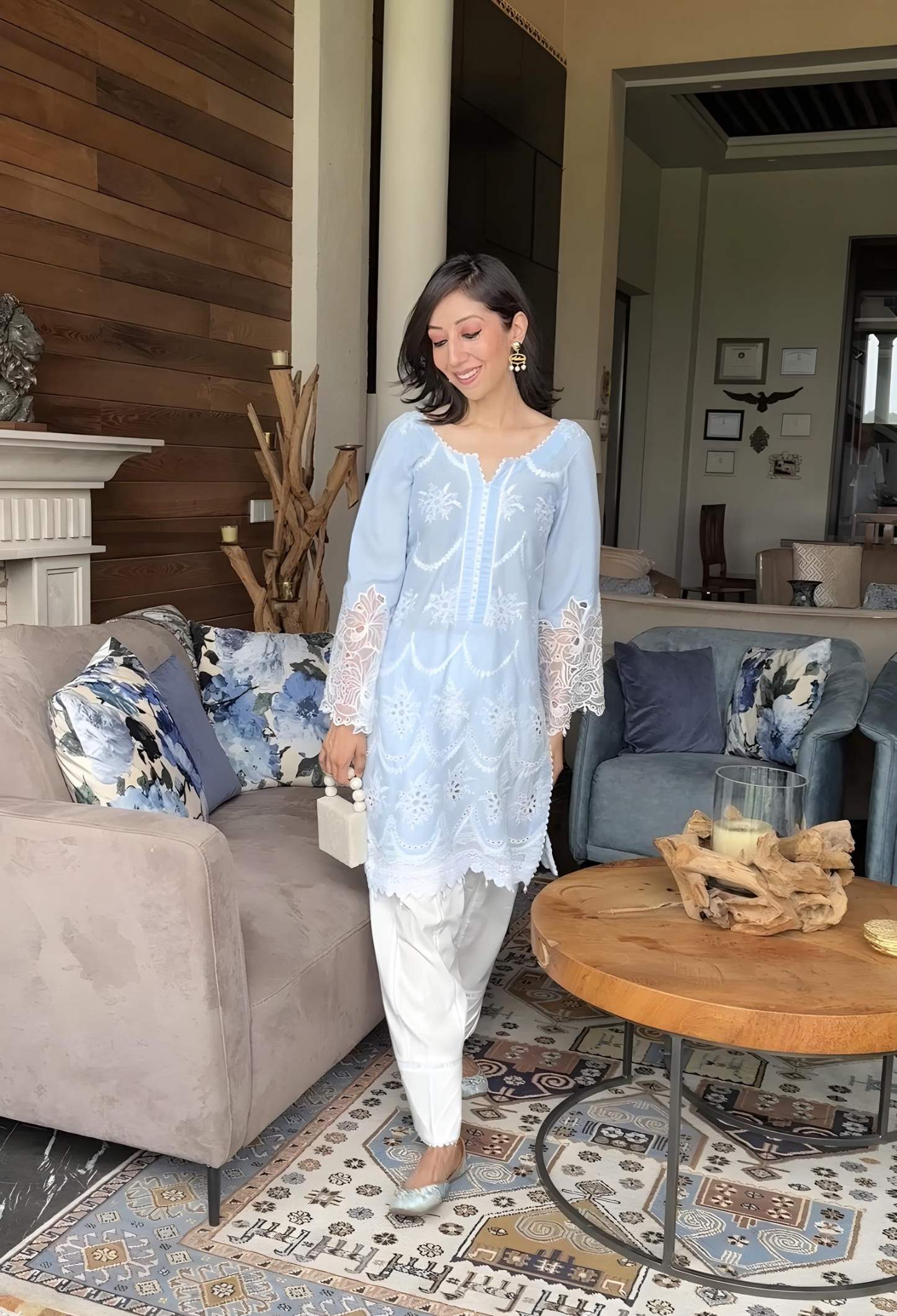 Chikankari Lawn Kurta Set - Powder Blue