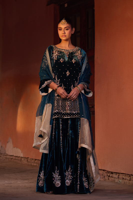 TEAL BLUE SHARARA SET