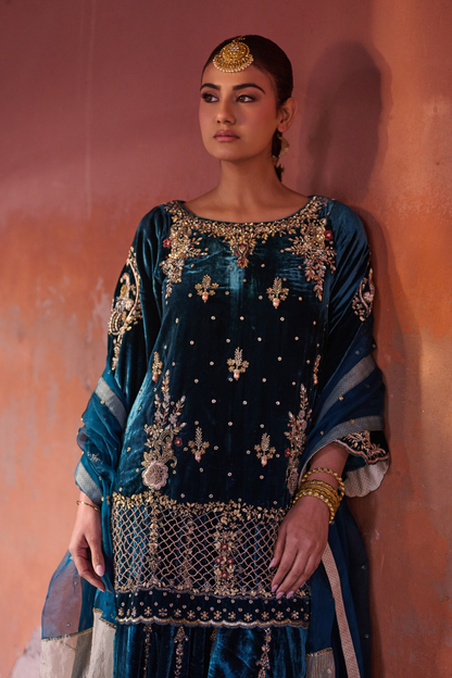 TEAL BLUE SHARARA SET