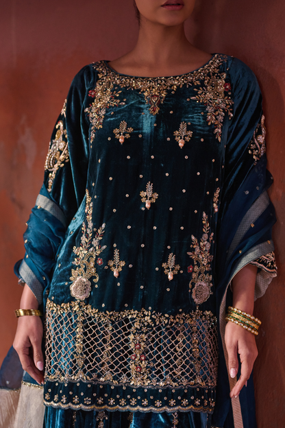 TEAL BLUE SHARARA SET