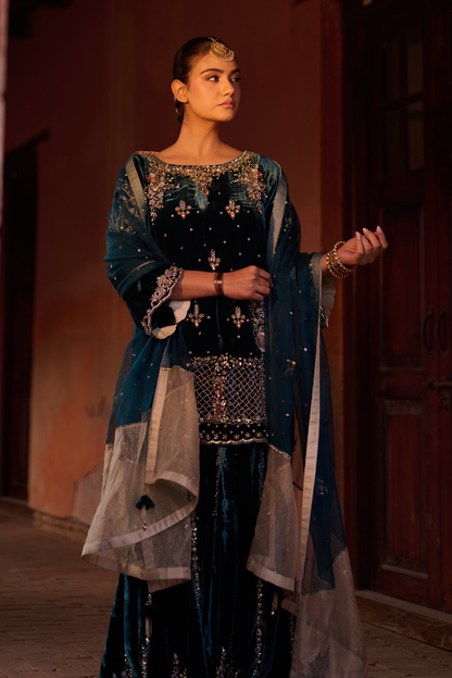 TEAL BLUE SHARARA SET