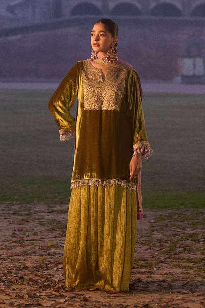 OLIVE GREEN SHARARA SET