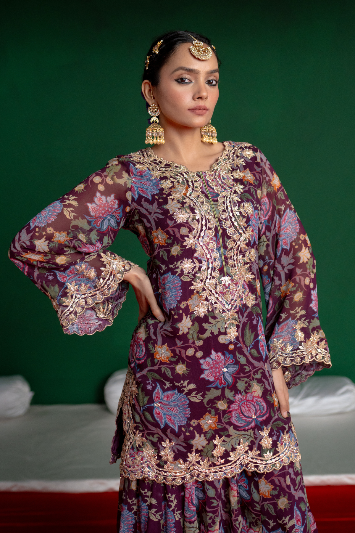 Plum Printed Sharara Set