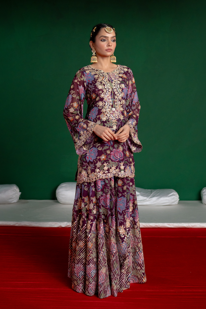 Plum Printed Sharara Set