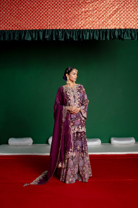 Plum Printed Sharara Set