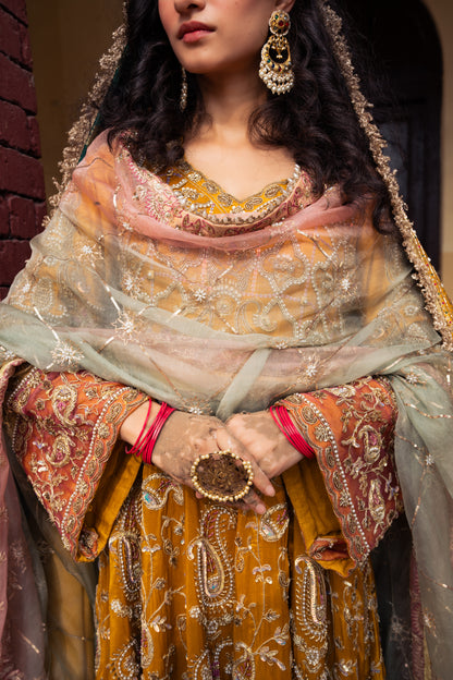 Sassi - Mustard Raw Silk Anarkali with Salwar