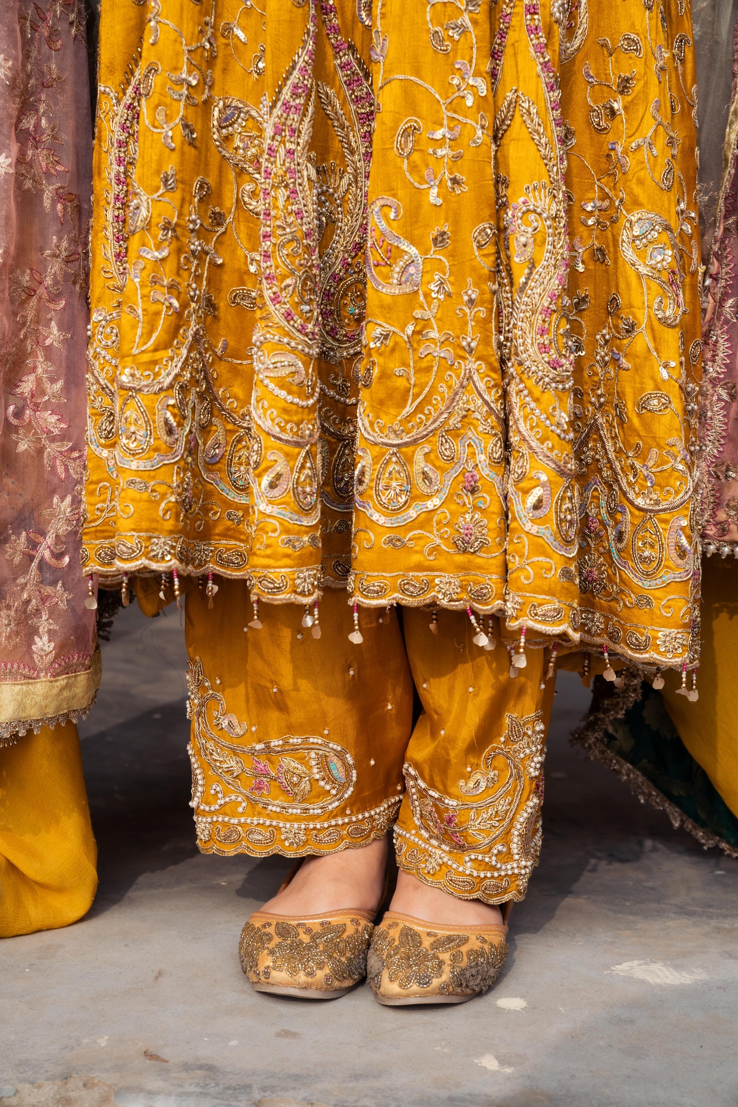 Sassi - Mustard Raw Silk Anarkali with Salwar