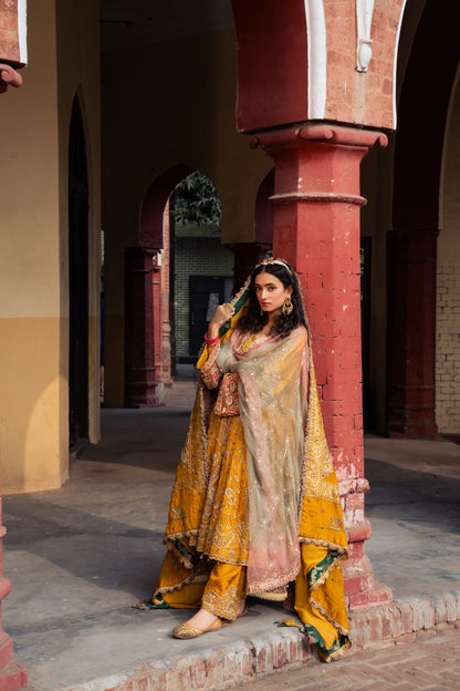 Sassi - Mustard Raw Silk Anarkali with Salwar