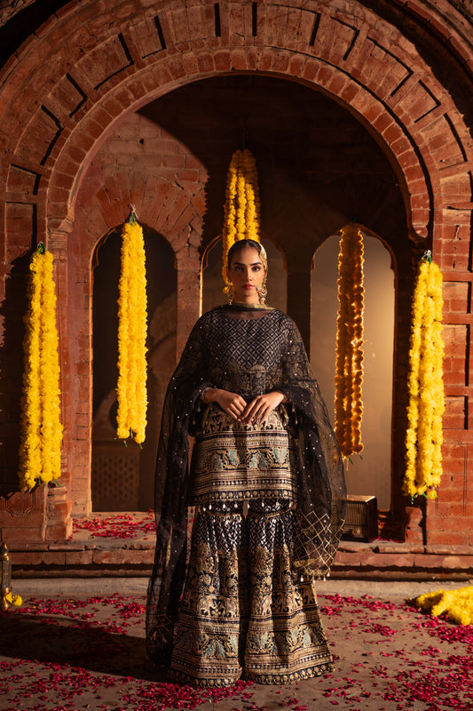 Sohni- Black Dori Embroidered Gharara