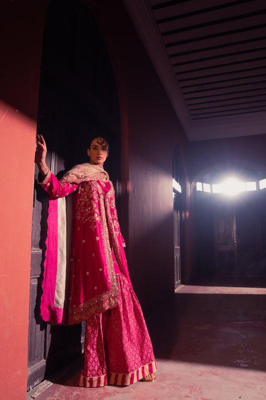 Sohni - Rani Pink Jacket Sharara Set