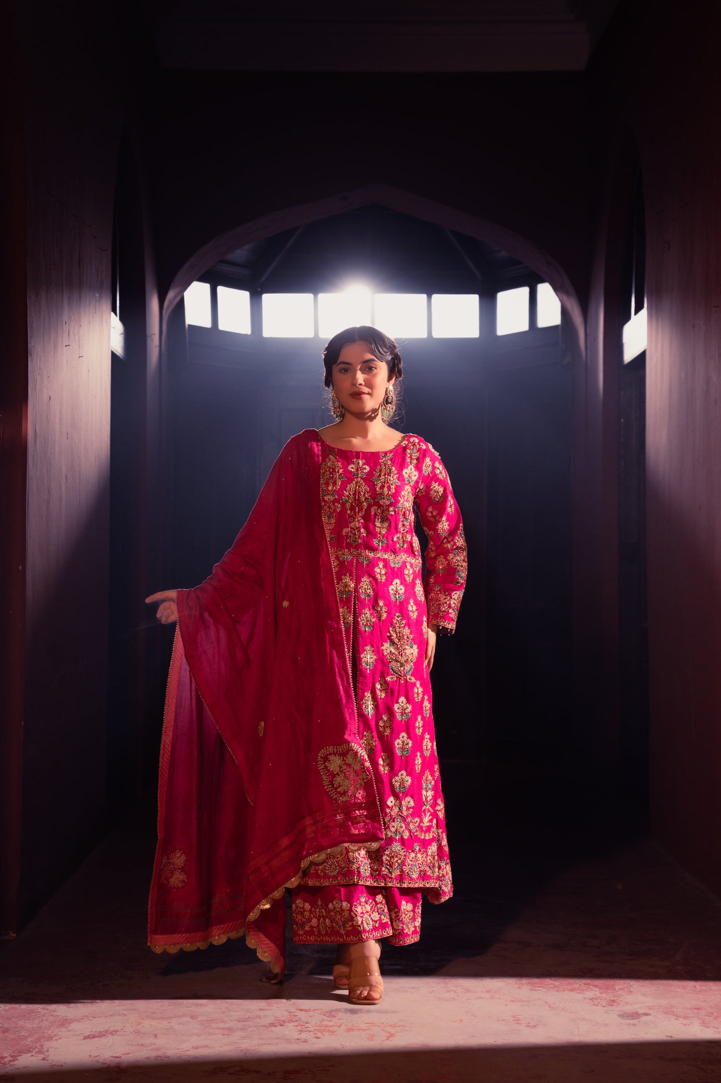 Heer - Centre Cut Rani Pink Set