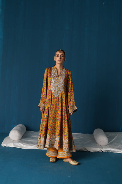 Naaz - Printed Anarkali with Dupatta - Yellow