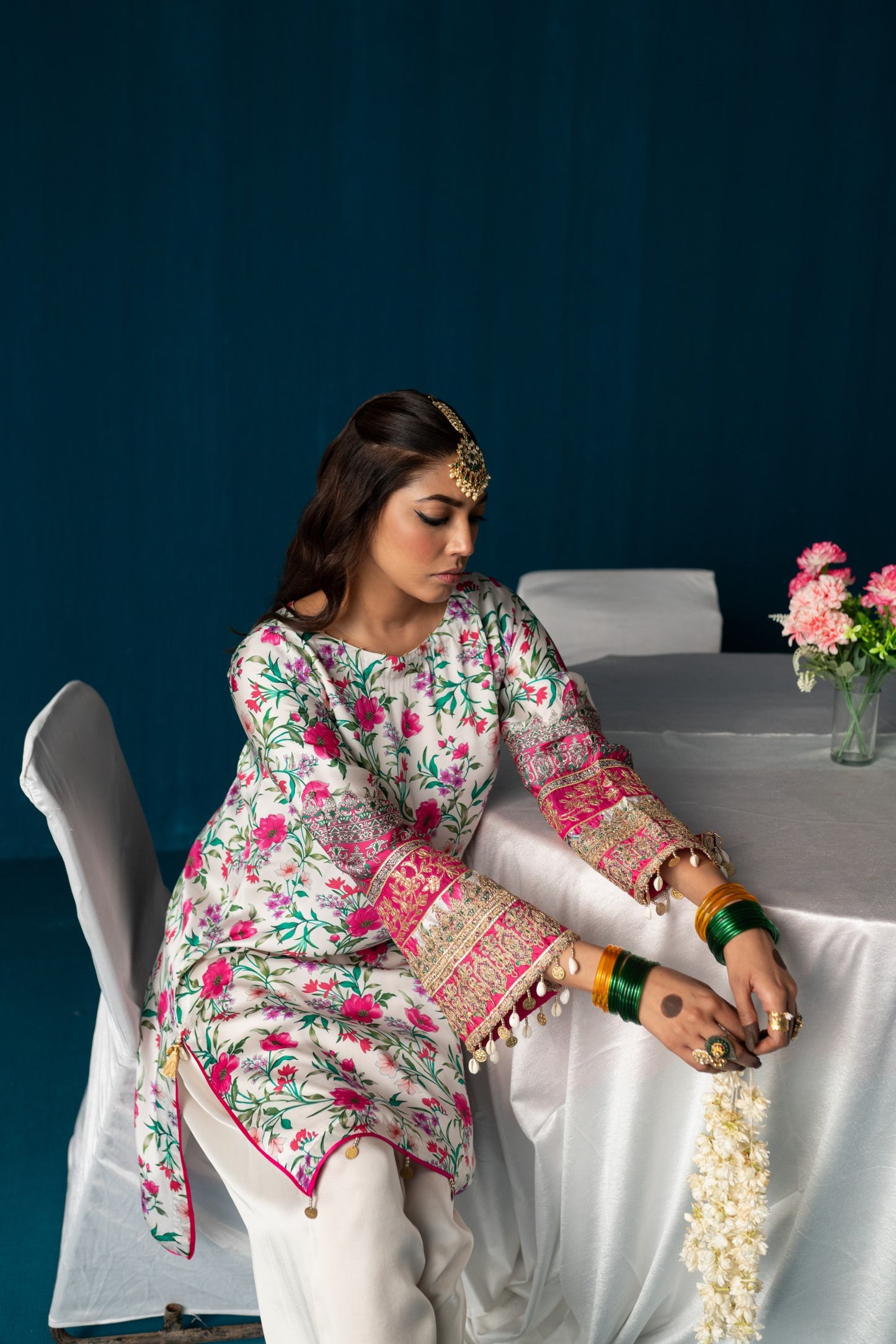 Zaarah- Satin Embroidered Kurta Set - White