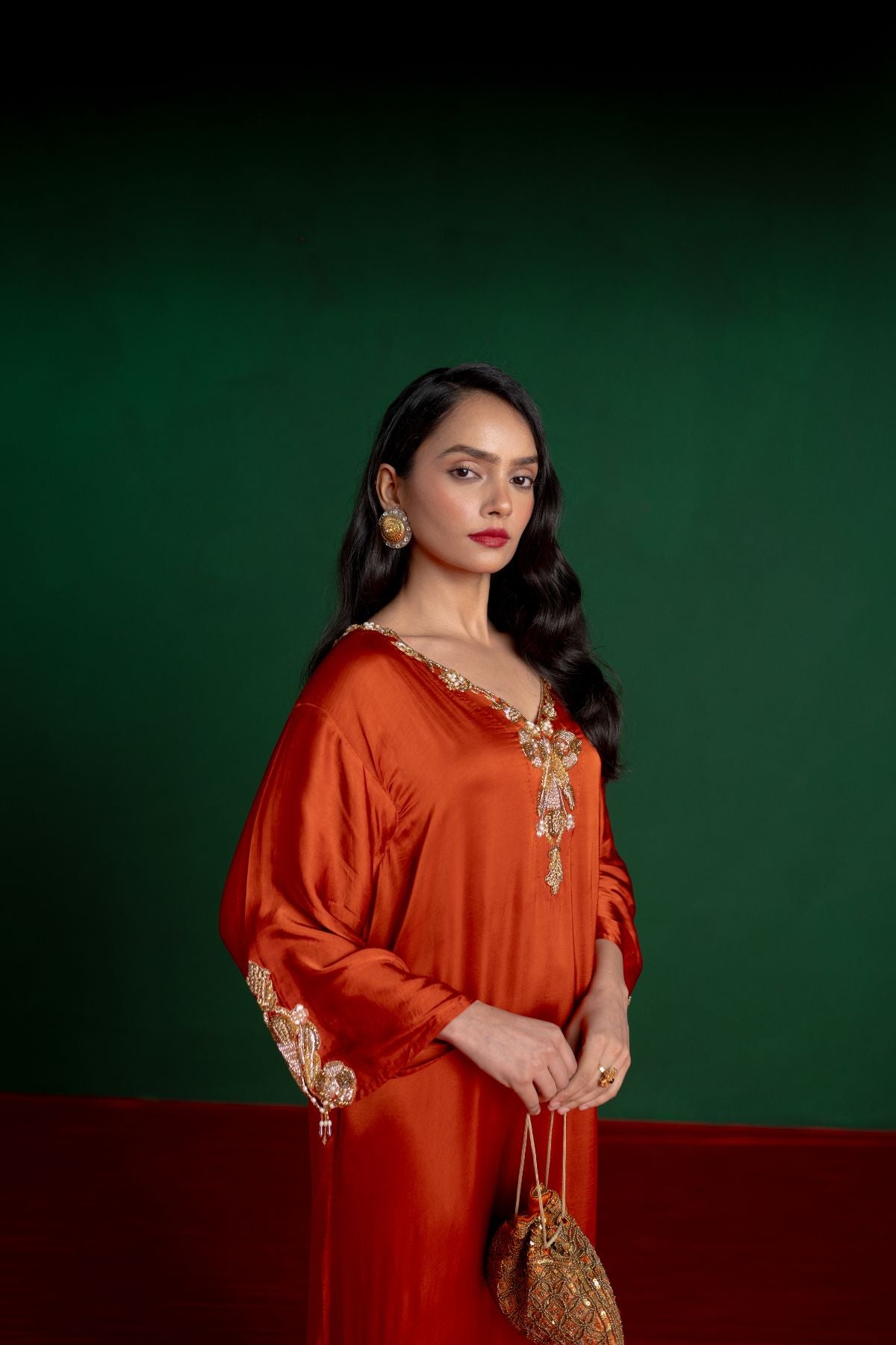 Orange Hand Embroidered Kaftan