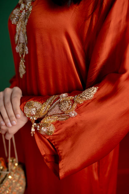 Orange Hand Embroidered Kaftan