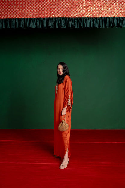 Orange Hand Embroidered Kaftan