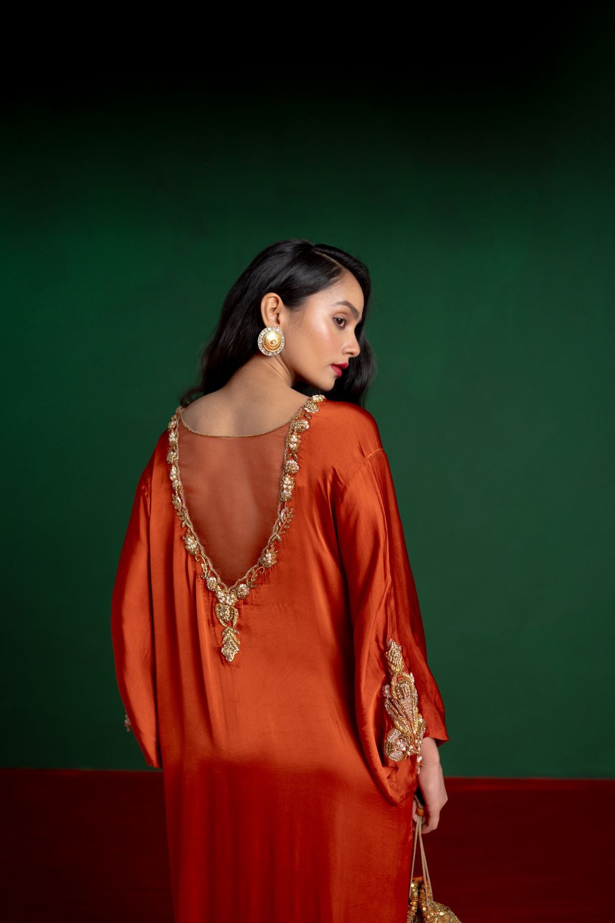 Orange Hand Embroidered Kaftan