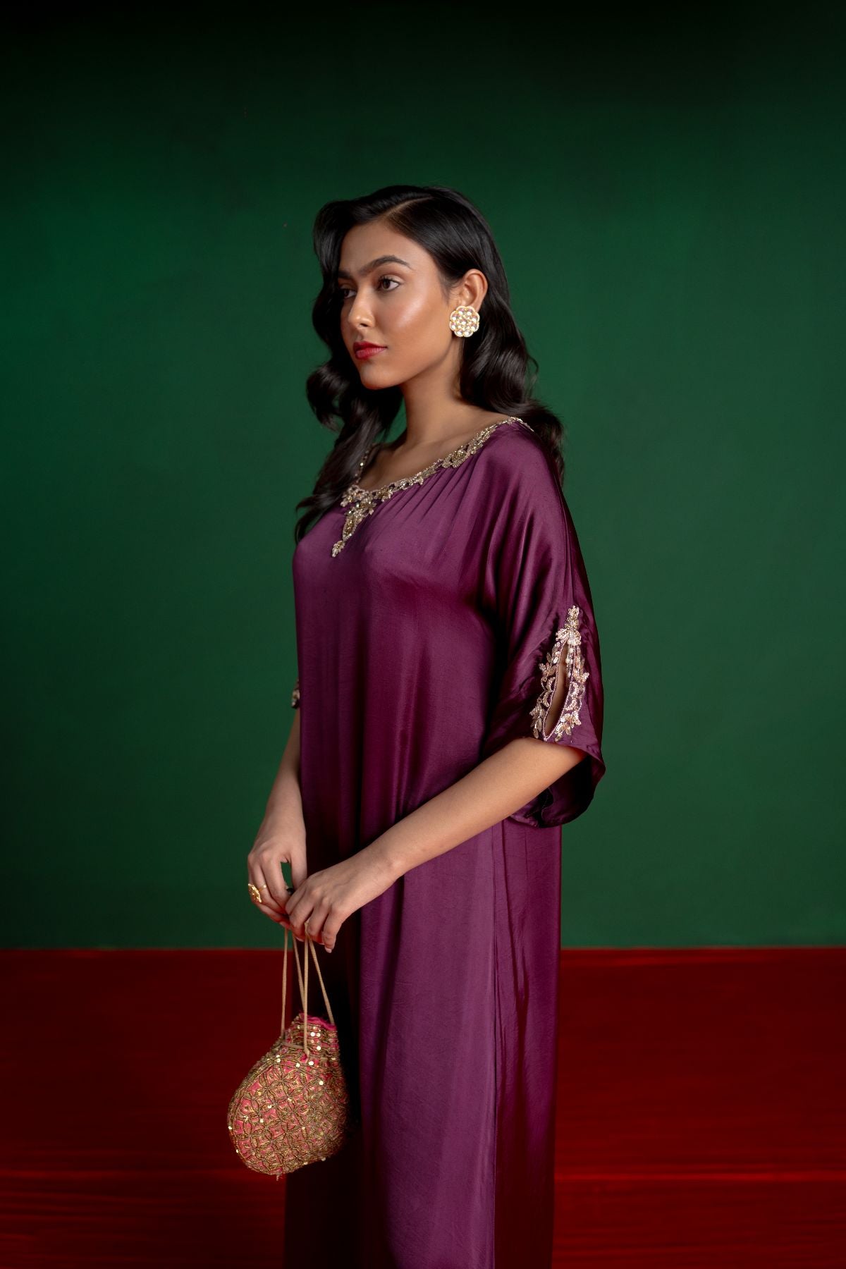 Plum Hand Embroidered Kaftan