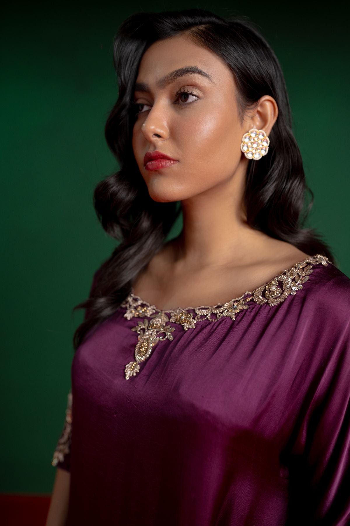 Plum Hand Embroidered Kaftan