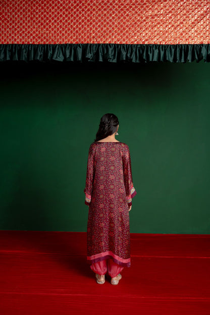 Burgundy Printed Kurta Set