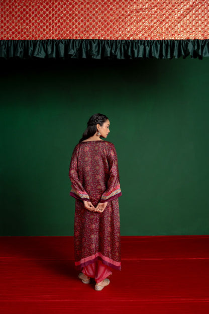 Burgundy Printed Kurta Set