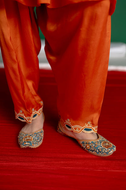 Orange Printed Kurta Set
