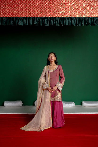 Wine Angrakha Sharara Set
