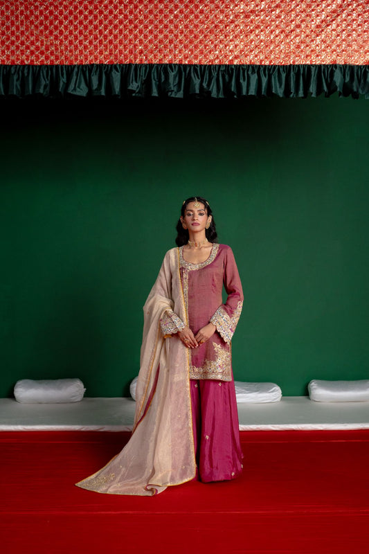 Wine Angrakha Sharara Set