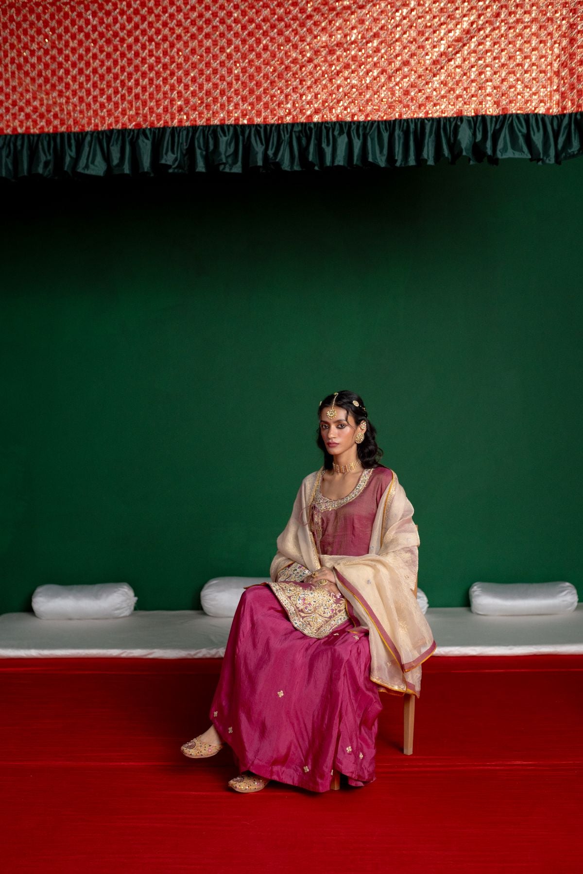 Wine Angrakha Sharara Set