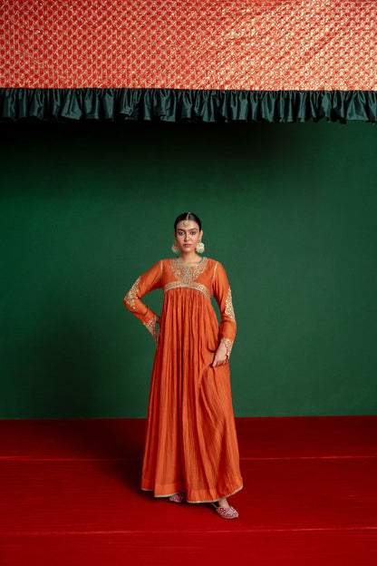Orange Kalidar Anarkali Set