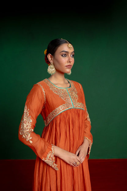 Orange Kalidar Anarkali Set