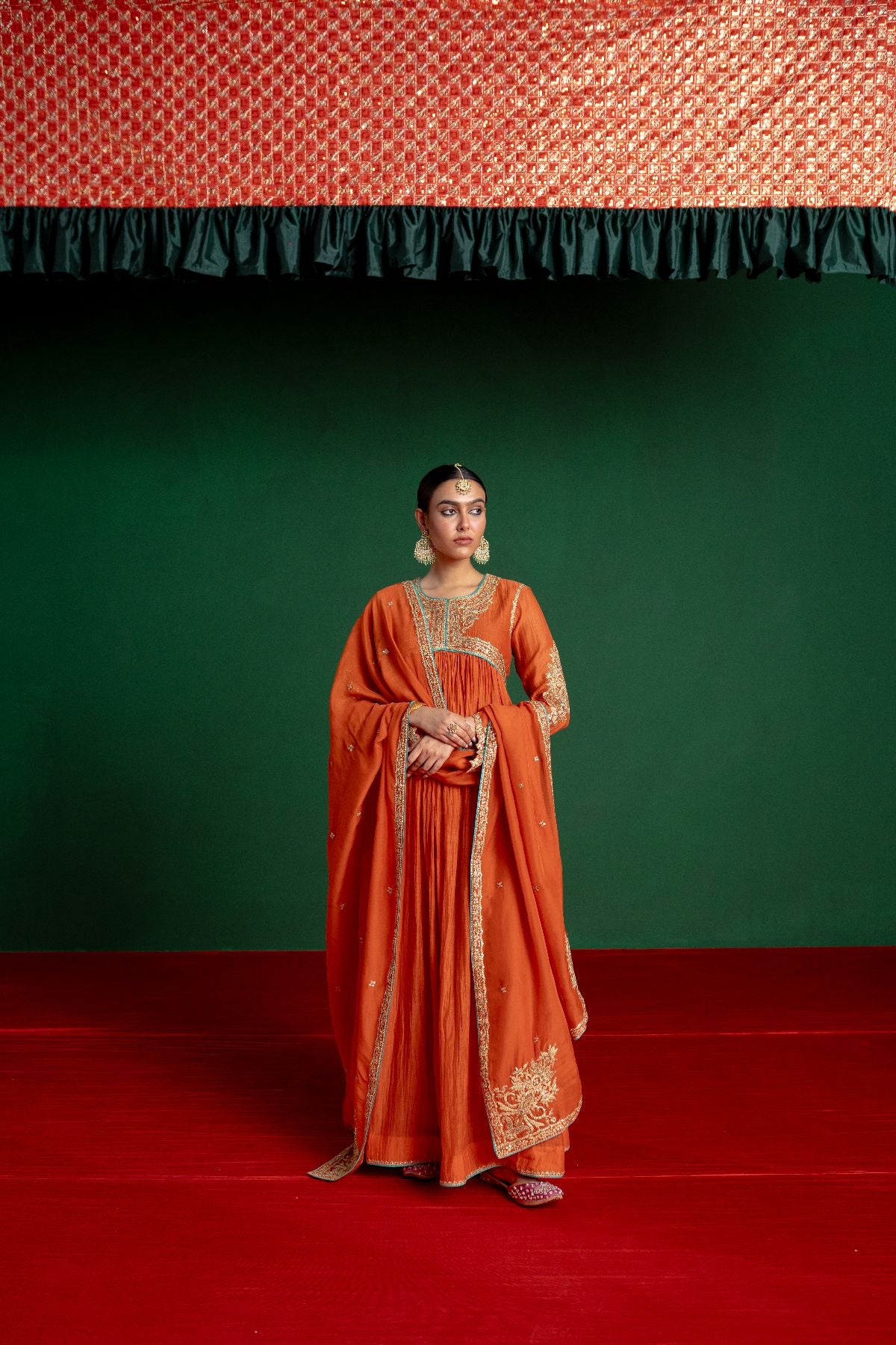 Orange Kalidar Anarkali Set